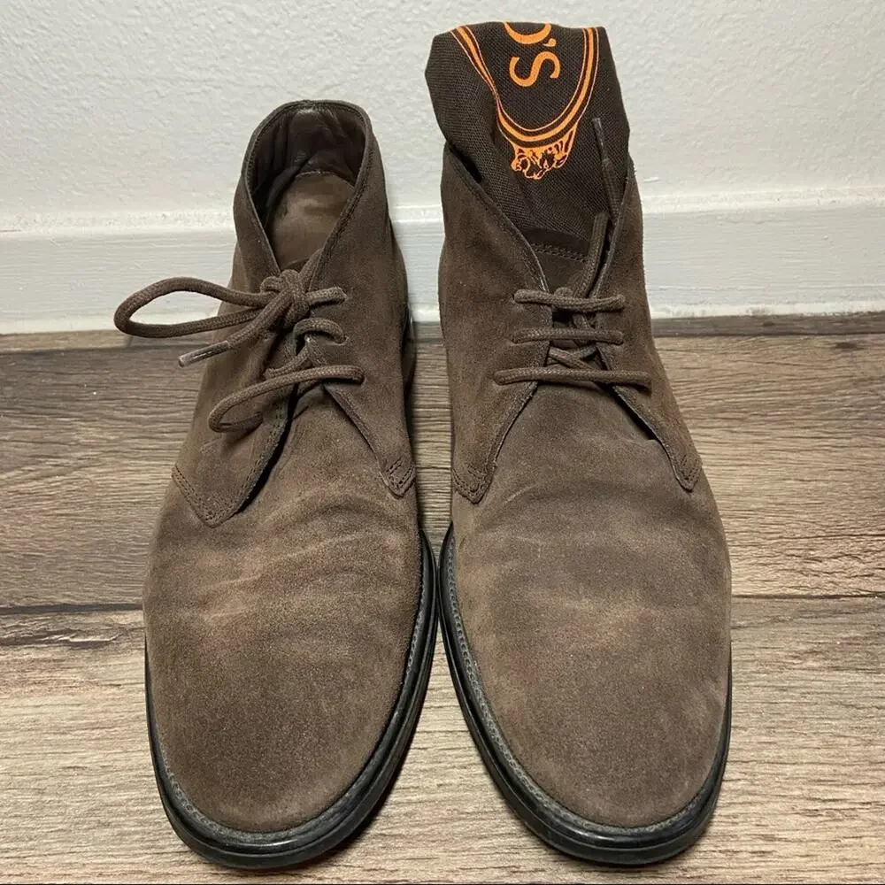 Tod’s Polacco Desert Chukka Boots Italian Calf Suede Ankle Lace Up Brown 7